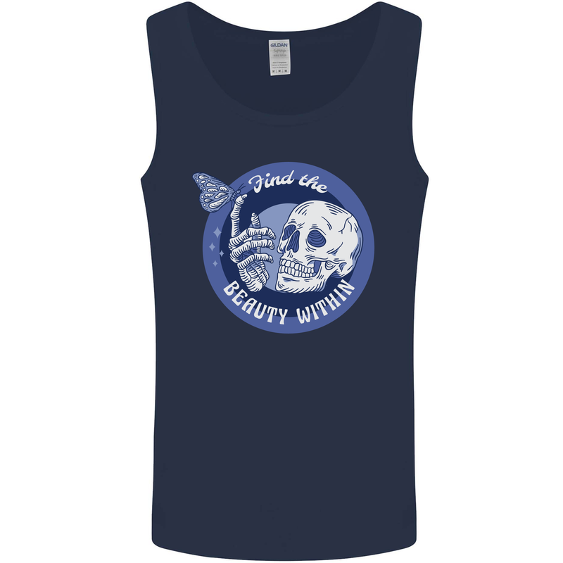 Skull & Butterfly Find the Beauty Within Mens Vest Tank Top Navy Blue