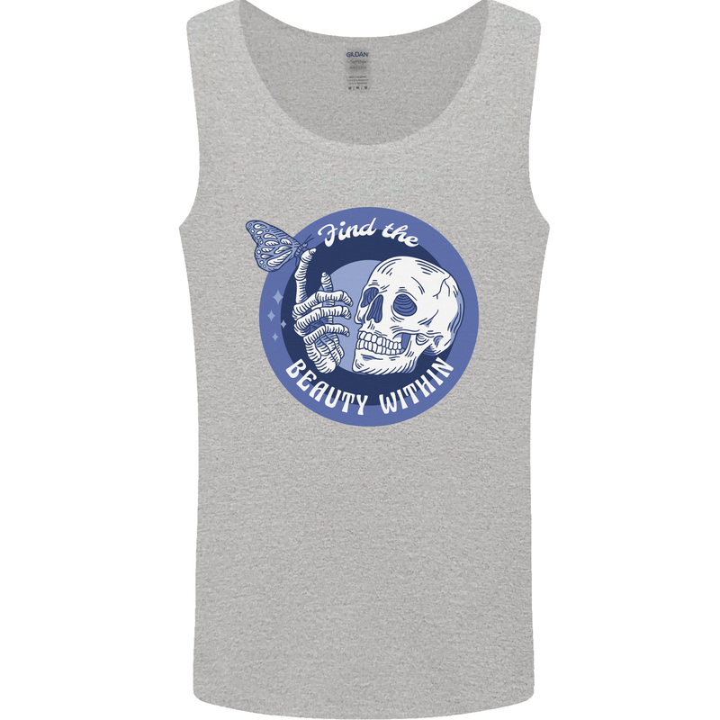 Skull & Butterfly Find the Beauty Within Mens Vest Tank Top Sports Grey