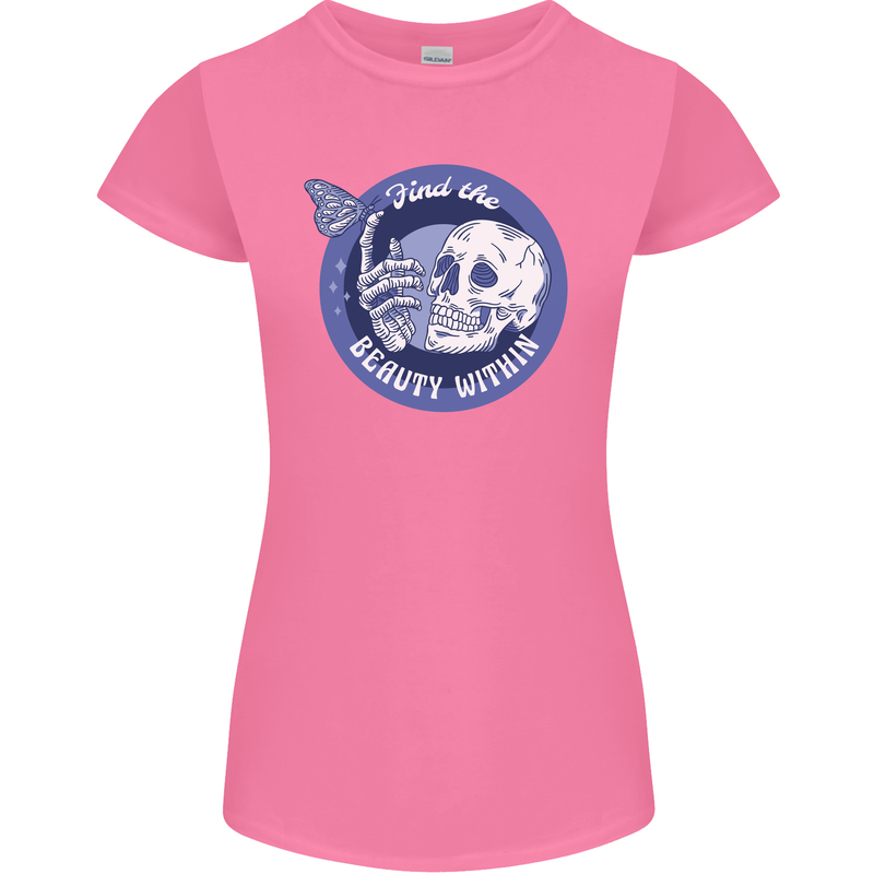 Skull & Butterfly Find the Beauty Within Womens Petite Cut T-Shirt Azalea