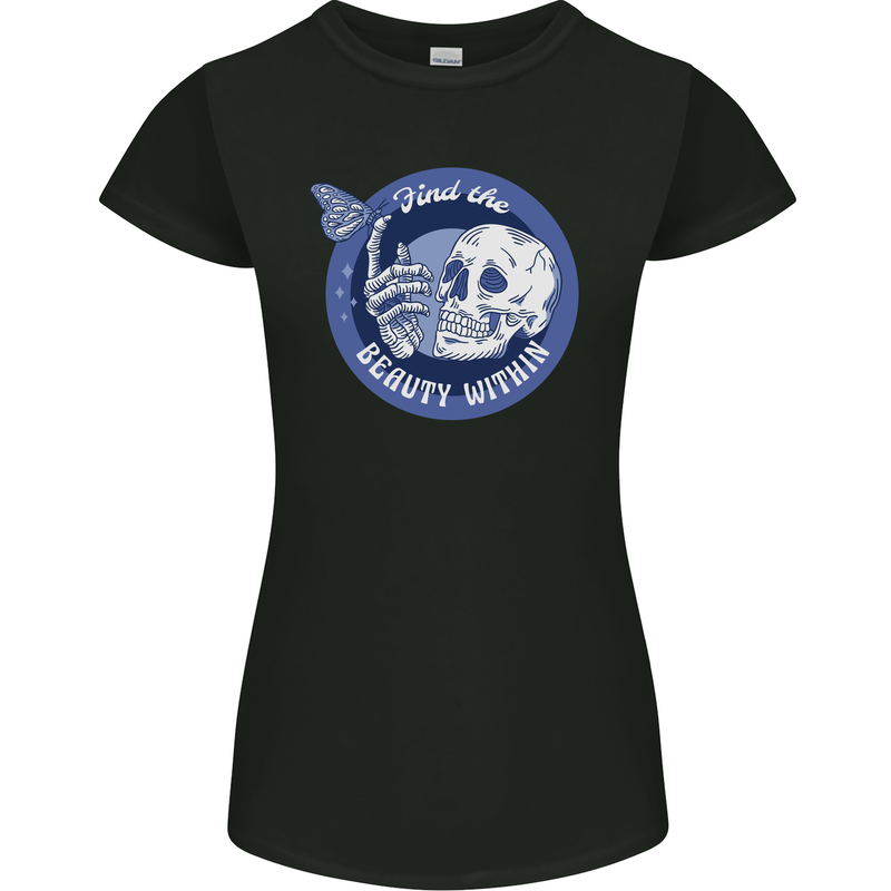 Skull & Butterfly Find the Beauty Within Womens Petite Cut T-Shirt Black
