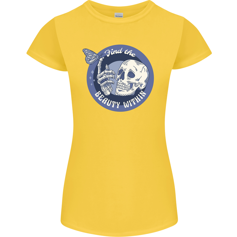 Skull & Butterfly Find the Beauty Within Womens Petite Cut T-Shirt Yellow