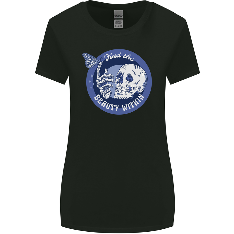 Skull & Butterfly Find the Beauty Within Womens Wider Cut T-Shirt Black