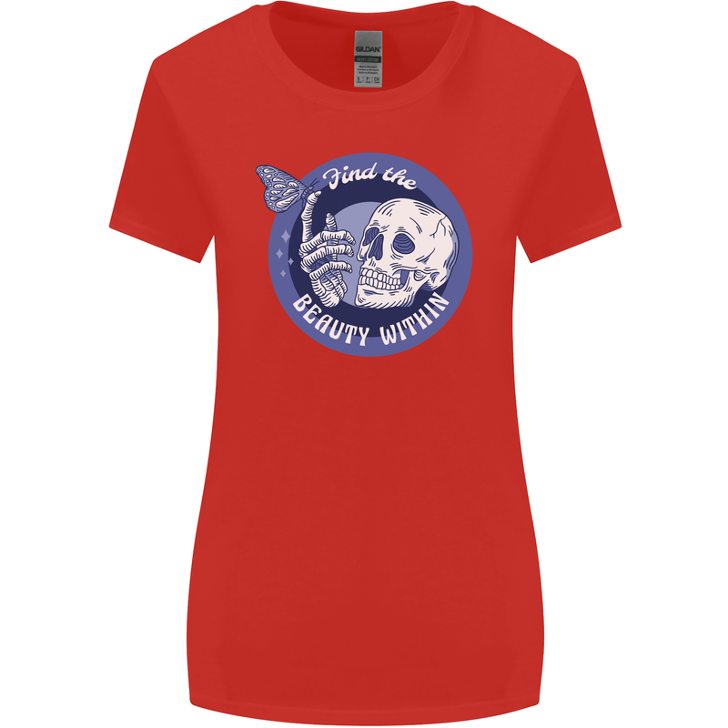 Skull & Butterfly Find the Beauty Within Womens Wider Cut T-Shirt Red