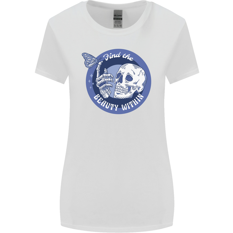 Skull & Butterfly Find the Beauty Within Womens Wider Cut T-Shirt White