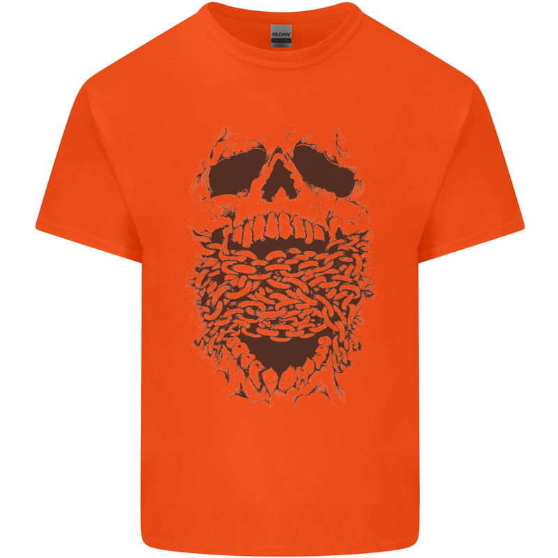 Skull and Chains Motorcycle Motorbike Biker Kids T-Shirt Childrens Orange
