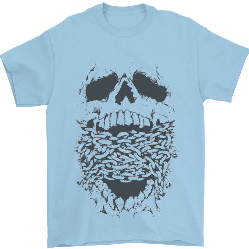 Skull and Chains Motorcycle Motorbike Biker Mens T-Shirt Cotton Gildan Light Blue