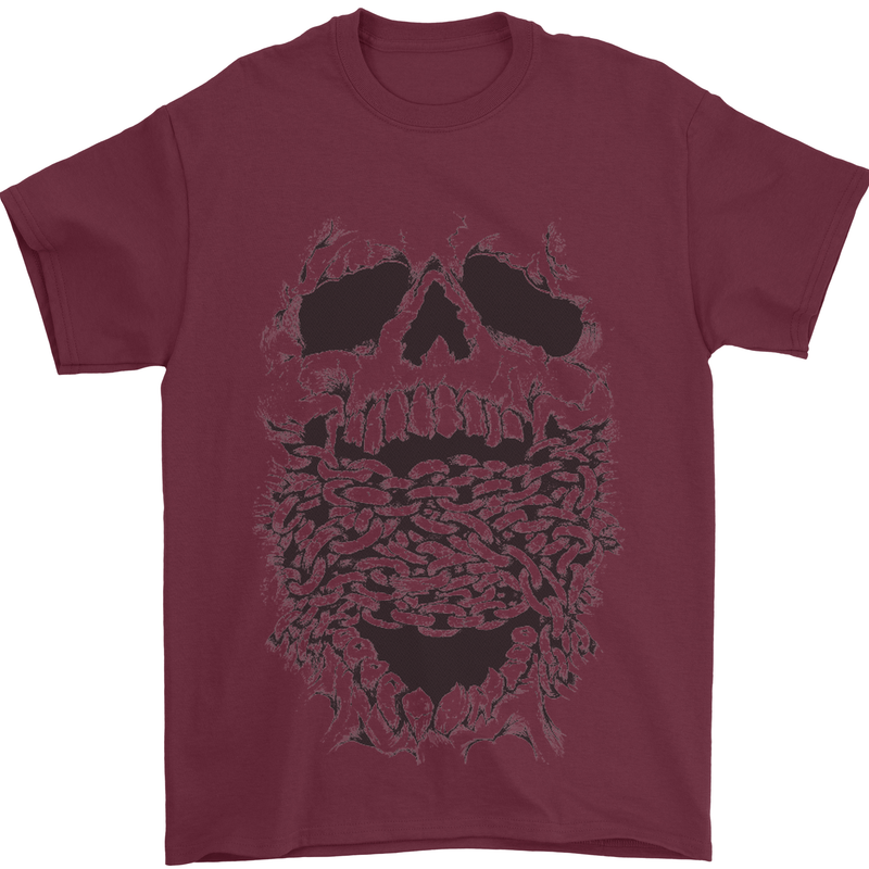 Skull and Chains Motorcycle Motorbike Biker Mens T-Shirt Cotton Gildan Maroon