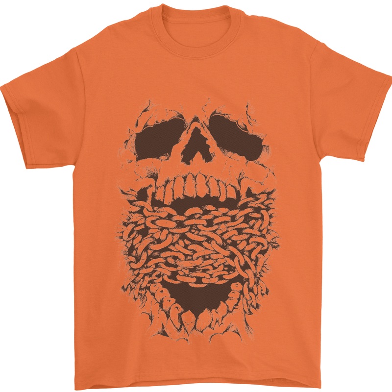 Skull and Chains Motorcycle Motorbike Biker Mens T-Shirt Cotton Gildan Orange