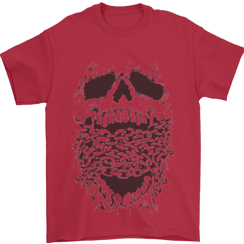 Skull and Chains Motorcycle Motorbike Biker Mens T-Shirt Cotton Gildan Red