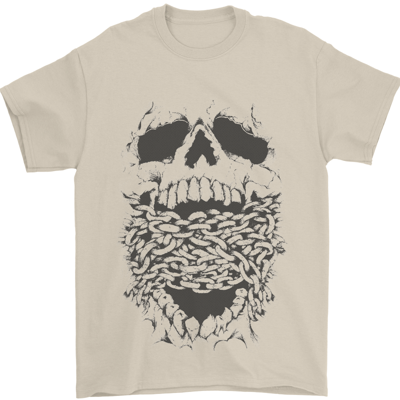 Skull and Chains Motorcycle Motorbike Biker Mens T-Shirt Cotton Gildan Sand