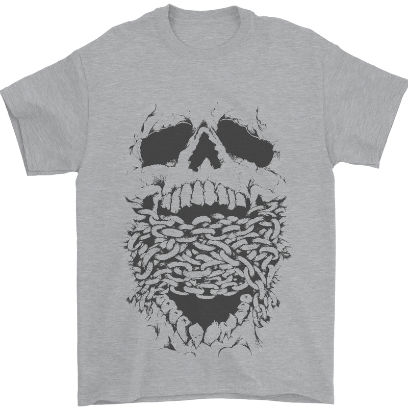 Skull and Chains Motorcycle Motorbike Biker Mens T-Shirt Cotton Gildan Sports Grey