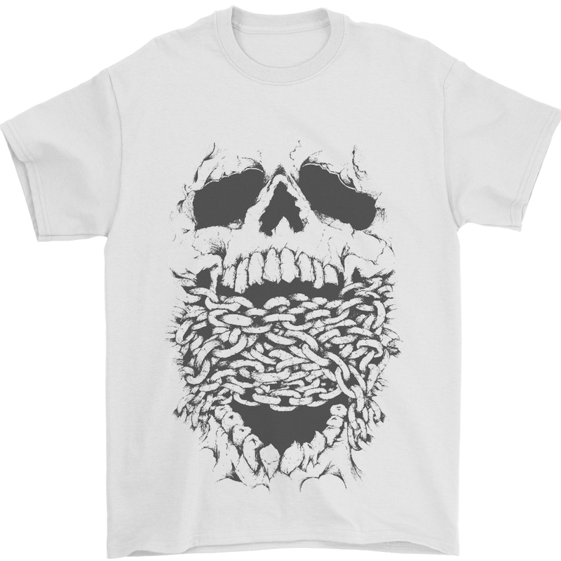 Skull and Chains Motorcycle Motorbike Biker Mens T-Shirt Cotton Gildan White
