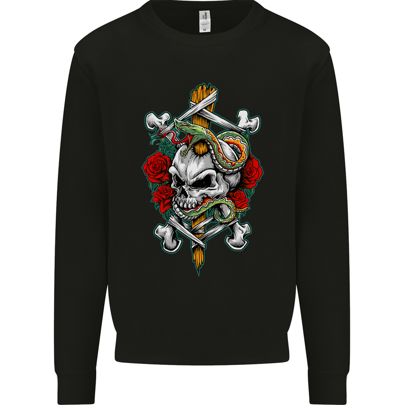 Skull and Snake Biker Heavy Metal Gothic Mens Sweatshirt Jumper Black