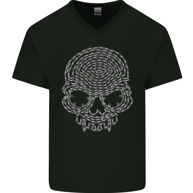 Skull of Chains Biker Motorcycle Motorbike Mens V-Neck Cotton T-Shirt Black