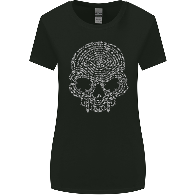 Skull of Chains Biker Motorcycle Motorbike Womens Wider Cut T-Shirt Black