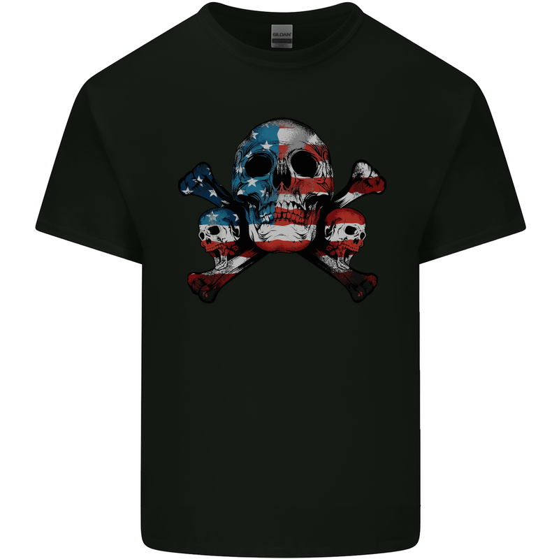 Skulls U.S.A. Flag America Biker Motorbike Mens Cotton T-Shirt Tee Top Black