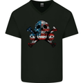Skulls U.S.A. Flag America Biker Motorbike Mens V-Neck Cotton T-Shirt Black