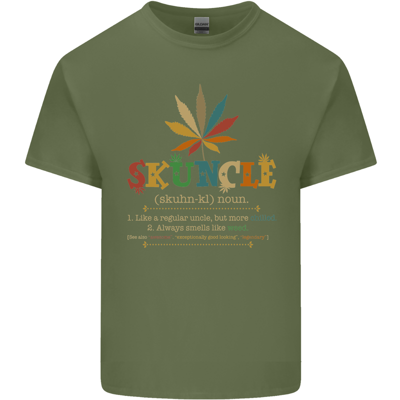 Skuncle Uncle That Smokes Weed Funny Drugs Mens Cotton T-Shirt Tee Top Military Green