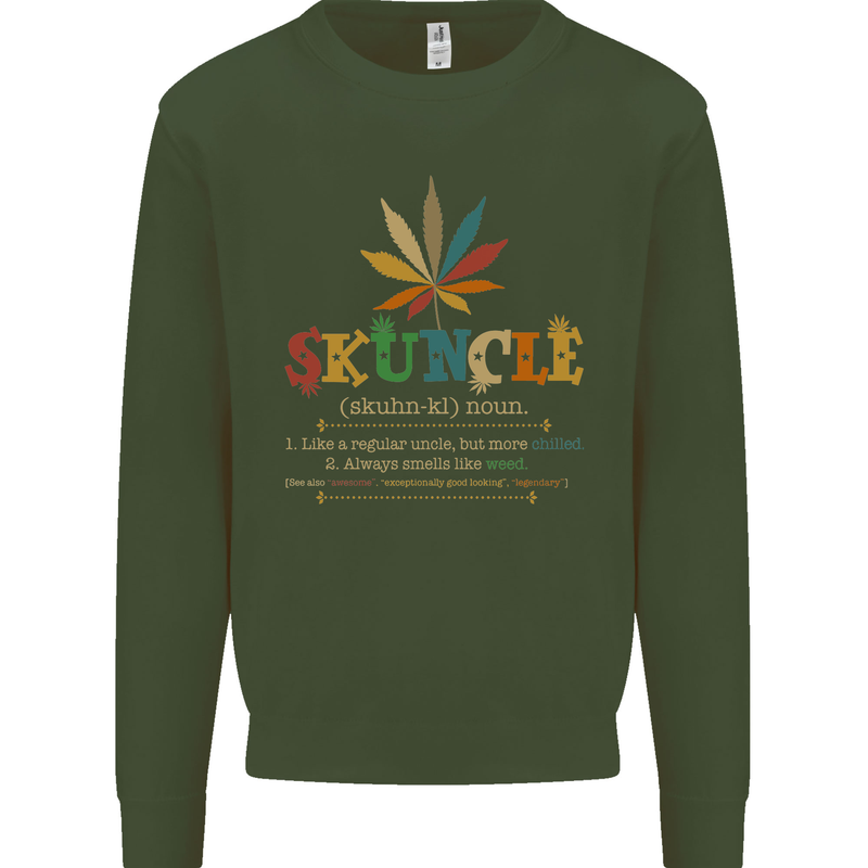 Skuncle Uncle That Smokes Weed Funny Drugs Mens Sweatshirt Jumper Forest Green