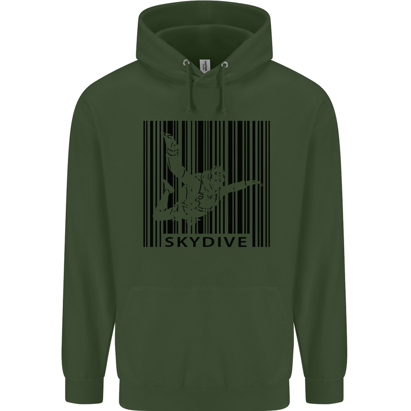 Skydiving Barcode Skydive Skydiver Freefall Mens 80% Cotton Hoodie Forest Green