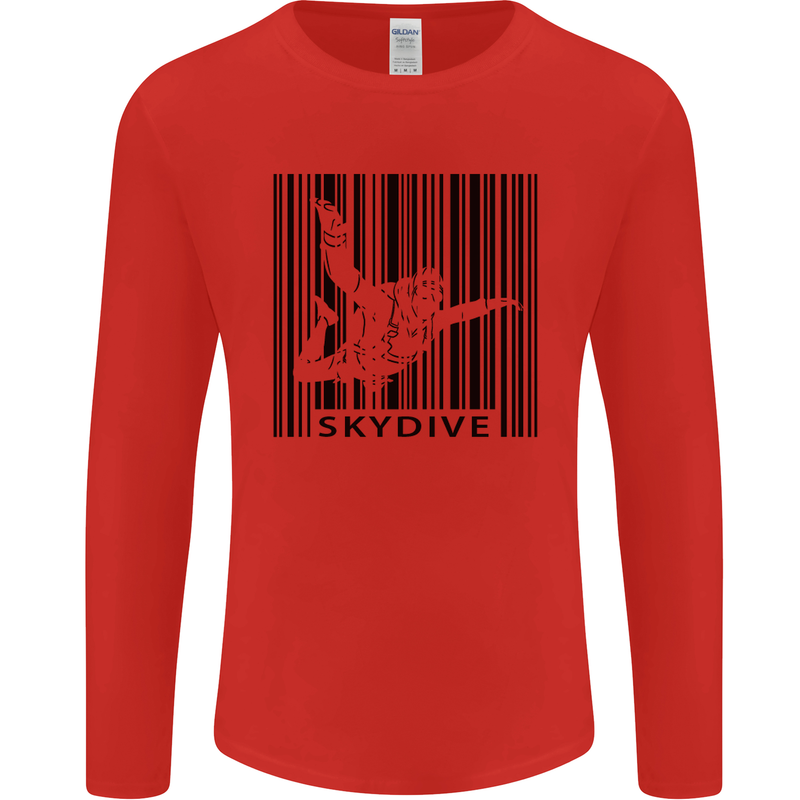 Skydiving Barcode Skydive Skydiver Freefall Mens Long Sleeve T-Shirt Red