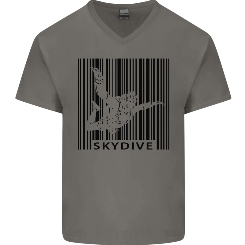 Skydiving Barcode Skydive Skydiver Freefall Mens V-Neck Cotton T-Shirt Charcoal