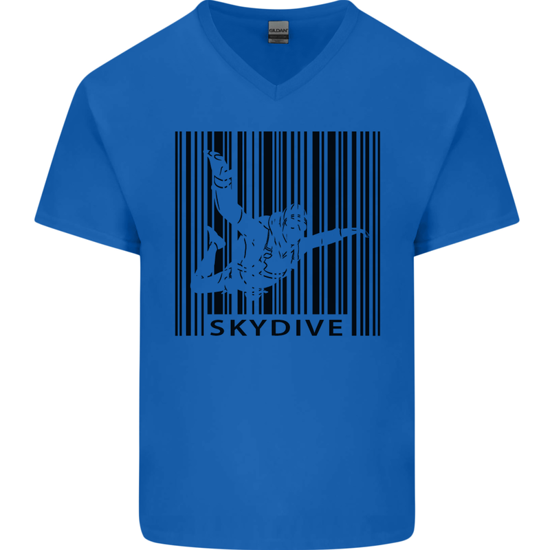 Skydiving Barcode Skydive Skydiver Freefall Mens V-Neck Cotton T-Shirt Royal Blue