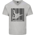 Skydiving Barcode Skydive Skydiver Freefall Mens V-Neck Cotton T-Shirt Sports Grey
