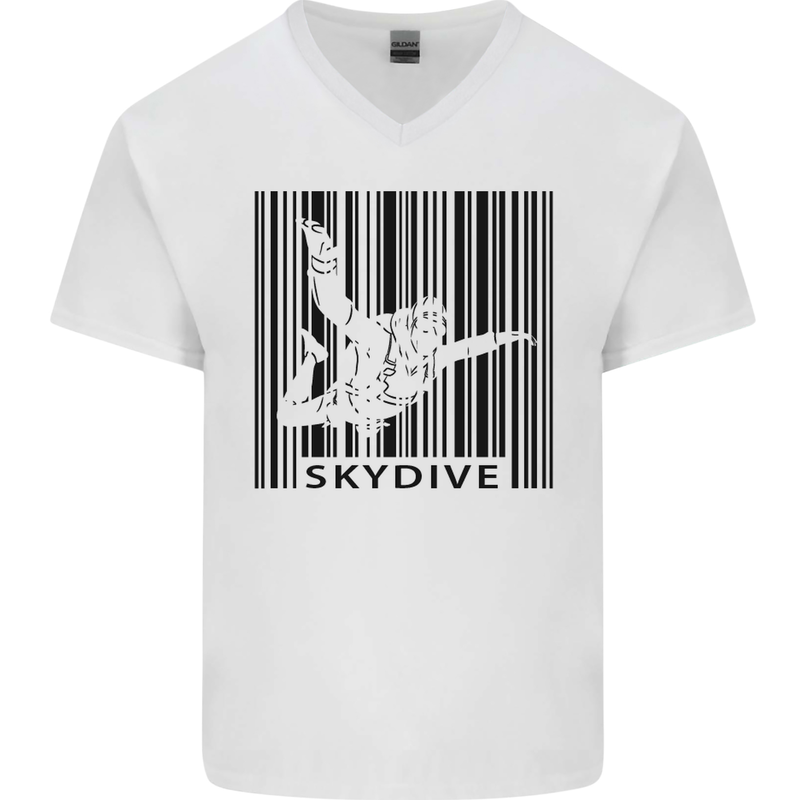 Skydiving Barcode Skydive Skydiver Freefall Mens V-Neck Cotton T-Shirt White