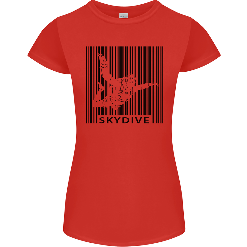 Skydiving Barcode Skydive Skydiver Freefall Womens Petite Cut T-Shirt Red