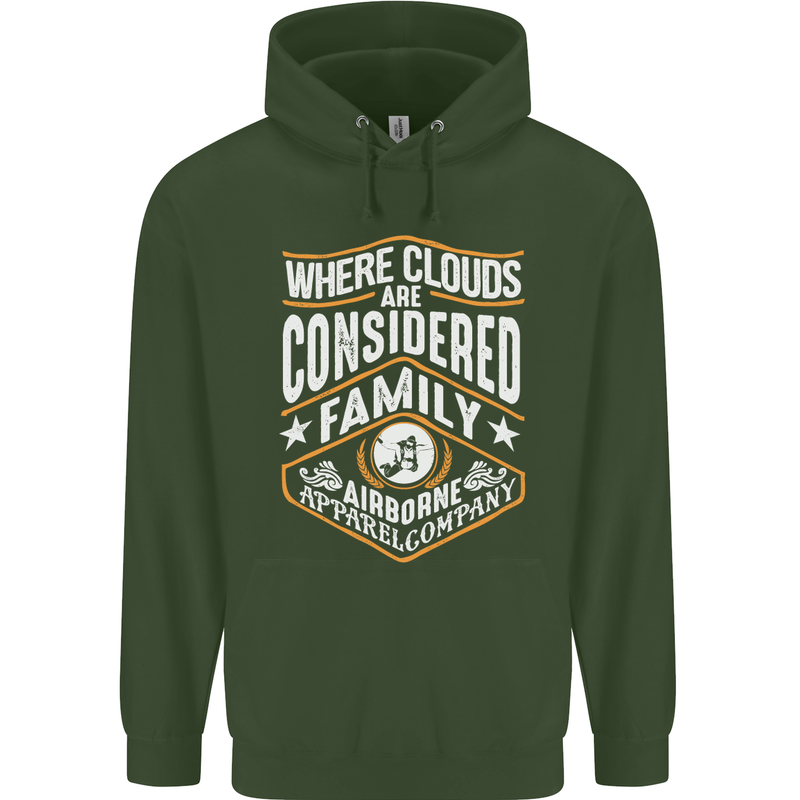 Skydiving Clouds Are Family Skydiver Childrens Kids Hoodie Forest Green