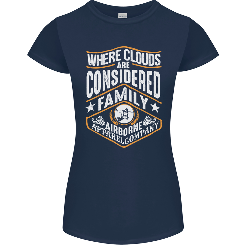 Skydiving Clouds Are Family Skydiver Womens Petite Cut T-Shirt Navy Blue