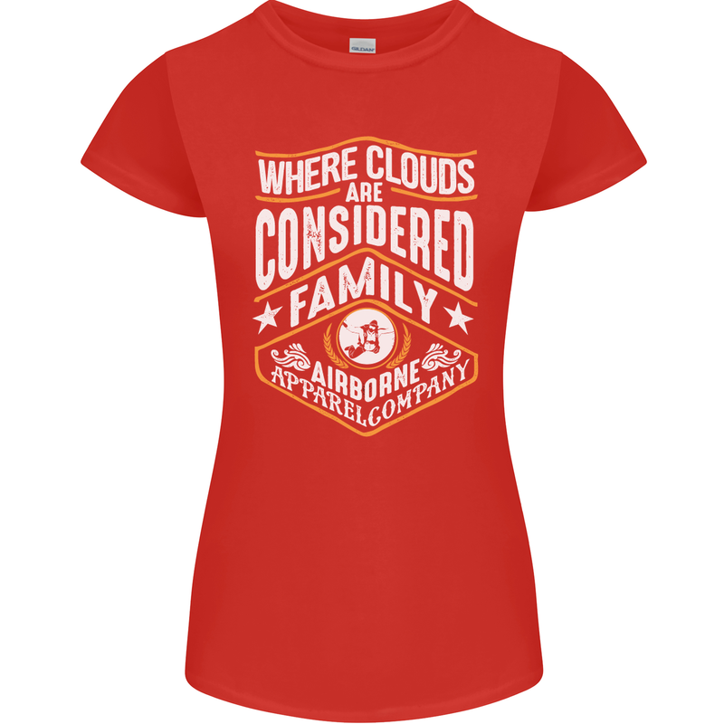 Skydiving Clouds Are Family Skydiver Womens Petite Cut T-Shirt Red