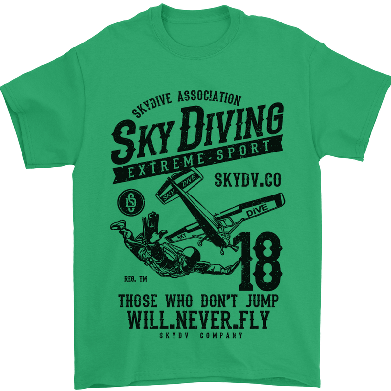 Skydiving Extreme Sports Skydiver Freefall Mens T-Shirt Cotton Gildan Irish Green