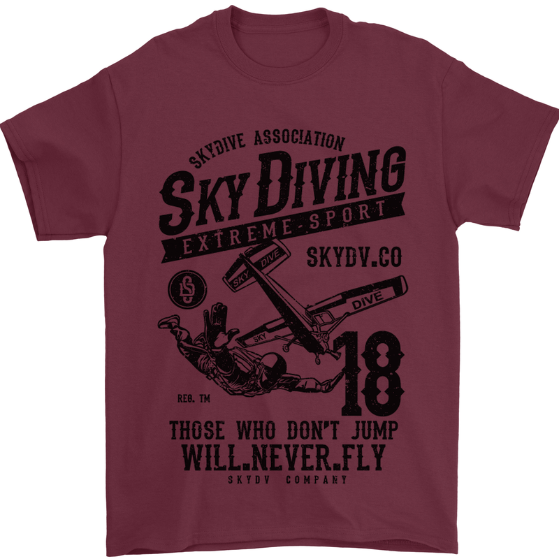 Skydiving Extreme Sports Skydiver Freefall Mens T-Shirt Cotton Gildan Maroon