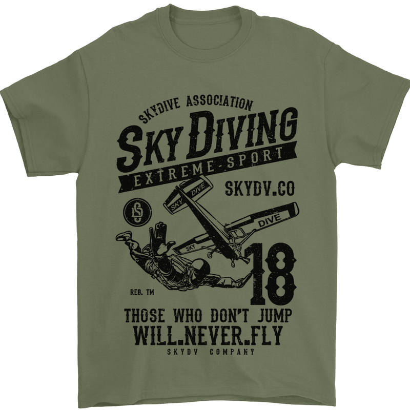 Skydiving Extreme Sports Skydiver Freefall Mens T-Shirt Cotton Gildan Military Green