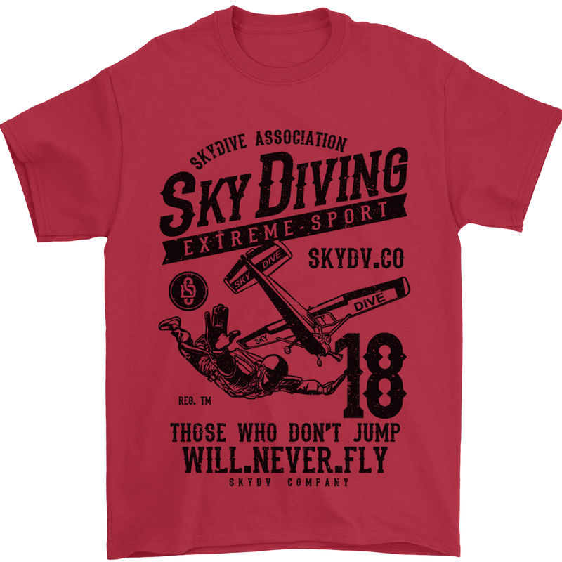 Skydiving Extreme Sports Skydiver Freefall Mens T-Shirt Cotton Gildan Red