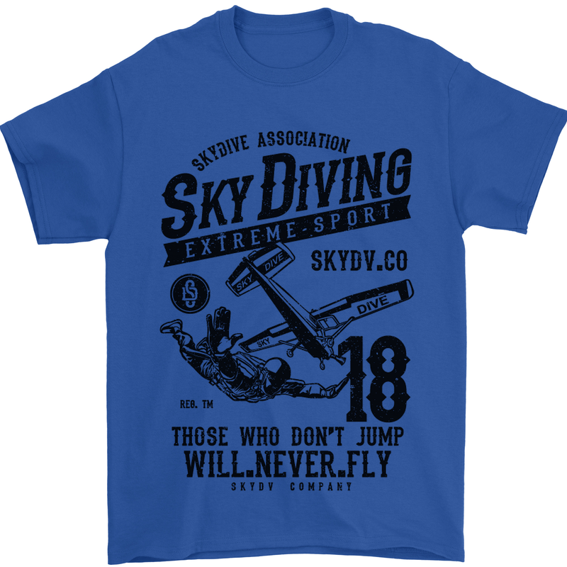 Skydiving Extreme Sports Skydiver Freefall Mens T-Shirt Cotton Gildan Royal Blue