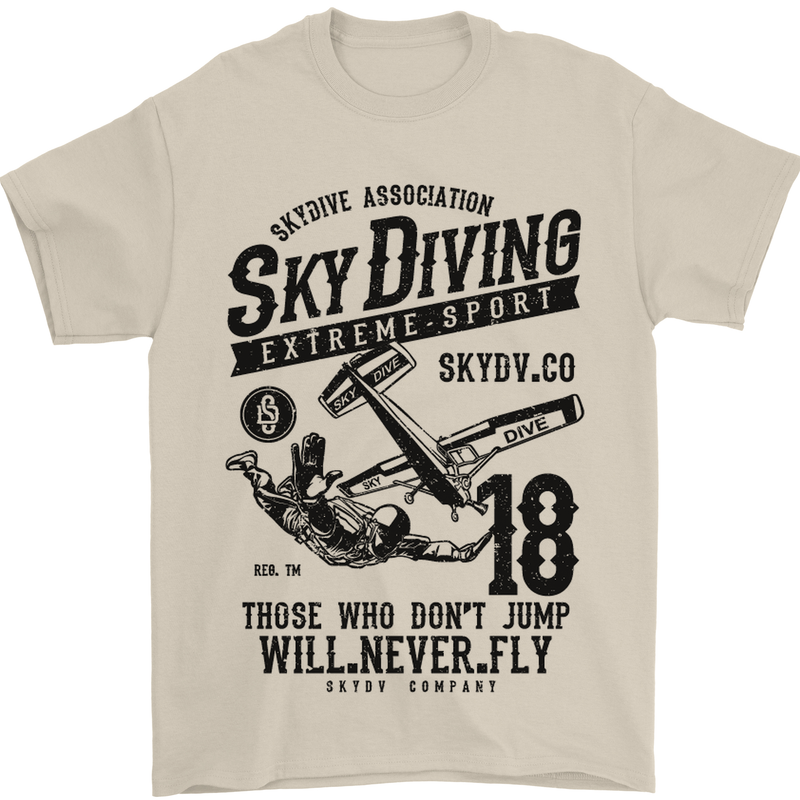Skydiving Extreme Sports Skydiver Freefall Mens T-Shirt Cotton Gildan Sand