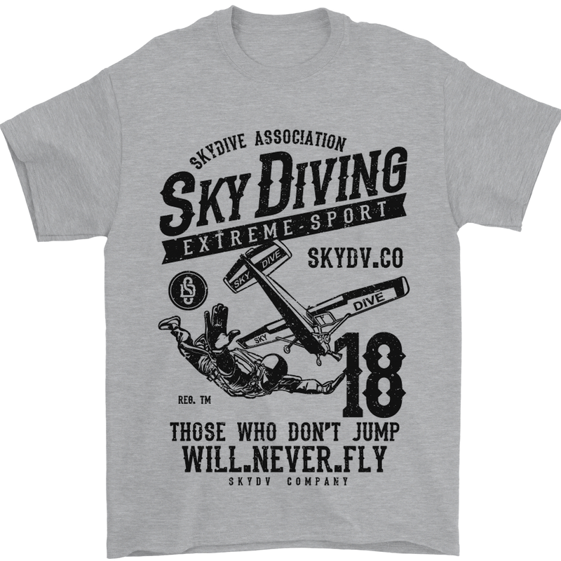 Skydiving Extreme Sports Skydiver Freefall Mens T-Shirt Cotton Gildan Sports Grey