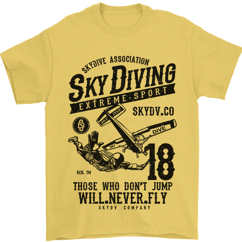 Skydiving Extreme Sports Skydiver Freefall Mens T-Shirt Cotton Gildan Yellow