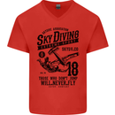 Skydiving Extreme Sports Skydiver Freefall Mens V-Neck Cotton T-Shirt Red