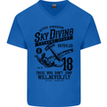 Skydiving Extreme Sports Skydiver Freefall Mens V-Neck Cotton T-Shirt Royal Blue