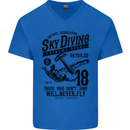 Skydiving Extreme Sports Skydiver Freefall Mens V-Neck Cotton T-Shirt Royal Blue
