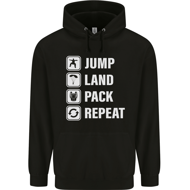 Skydiving Jump Land Pack Funny Skydiver Childrens Kids Hoodie Black