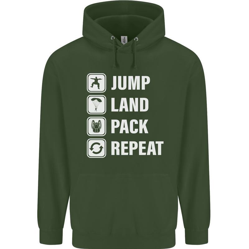 Skydiving Jump Land Pack Funny Skydiver Childrens Kids Hoodie Forest Green