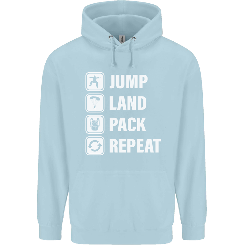 Skydiving Jump Land Pack Funny Skydiver Childrens Kids Hoodie Light Blue