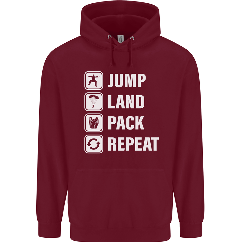 Skydiving Jump Land Pack Funny Skydiver Childrens Kids Hoodie Maroon