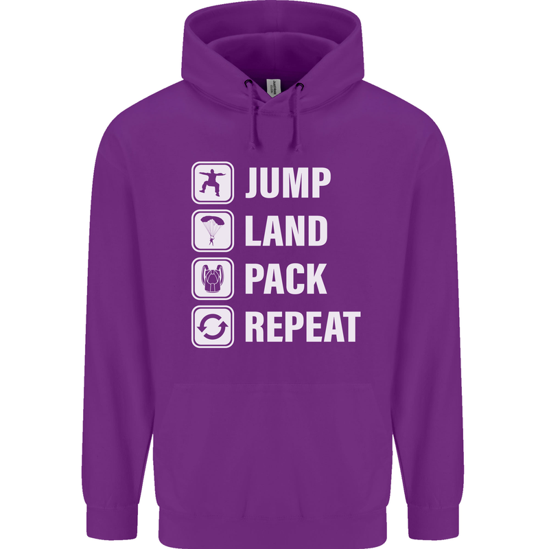 Skydiving Jump Land Pack Funny Skydiver Childrens Kids Hoodie Purple