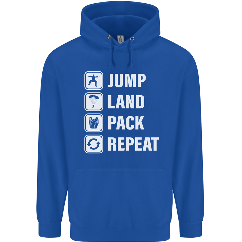 Skydiving Jump Land Pack Funny Skydiver Childrens Kids Hoodie Royal Blue